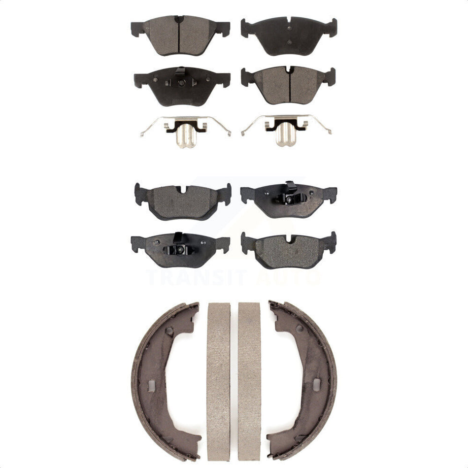 Front Rear Semi-Metallic Brake Pads And Parking Shoes Kit For BMW 328i 325i 128i 323i KFN-100491