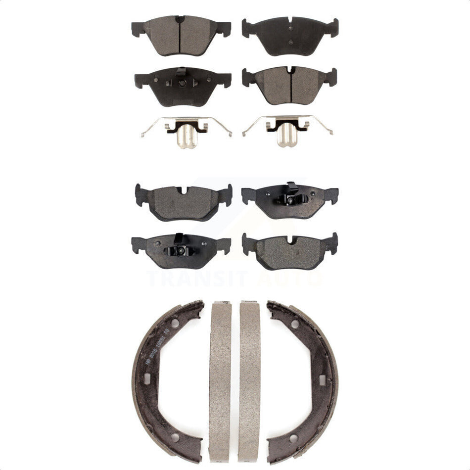 Front Rear Semi-Metallic Brake Pads And Parking Shoes Kit For BMW 328i 328xi 325xi KFN-100492