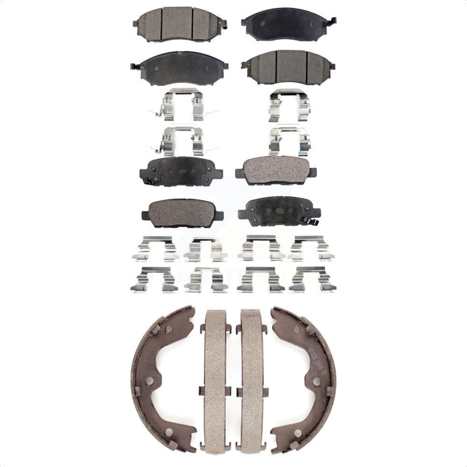 Front Rear Semi-Metallic Brake Pads And Parking Shoes Kit For INFINITI G37 G35 M35 Nissan 350Z EX35 G25 370Z FX35 M45 QX50 EX37 FX45 KFN-100501