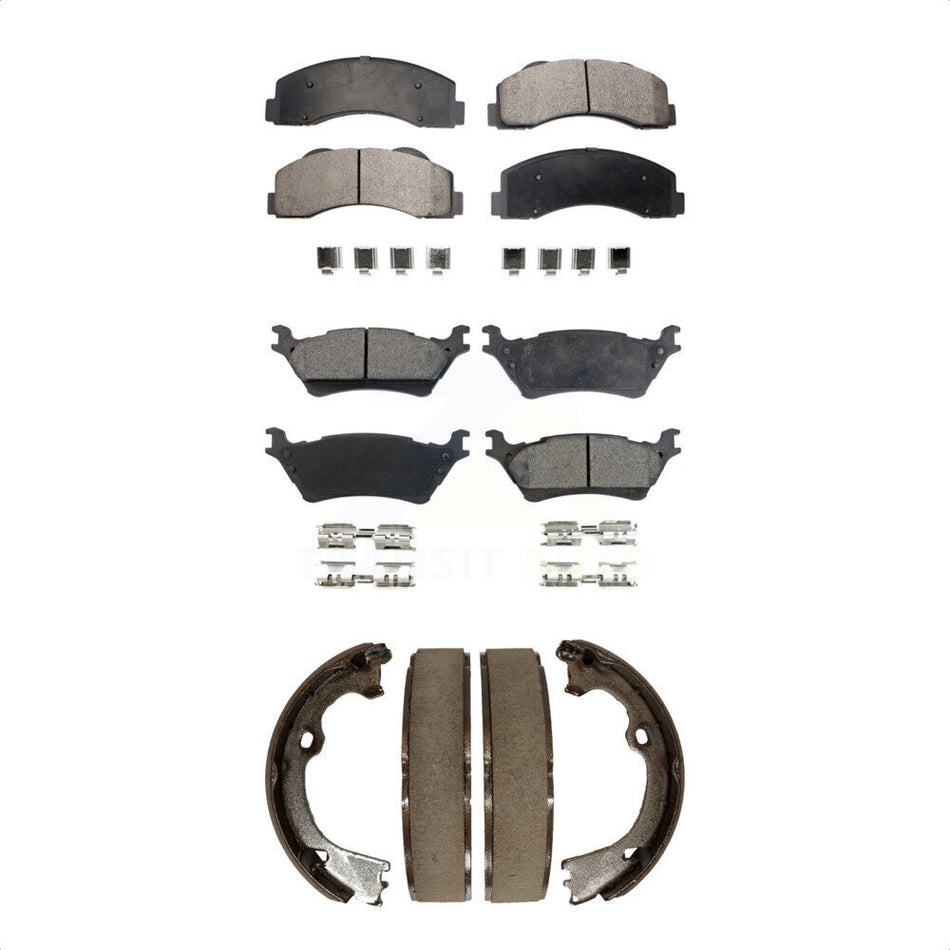 Front Rear Semi-Metallic Brake Pads And Parking Shoes Kit For Ford F-150 KFN-100512