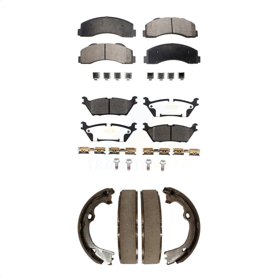 Front Rear Semi-Metallic Brake Pads And Parking Shoes Kit For 2015-2018 Ford F-150 With Electric KFN-100513