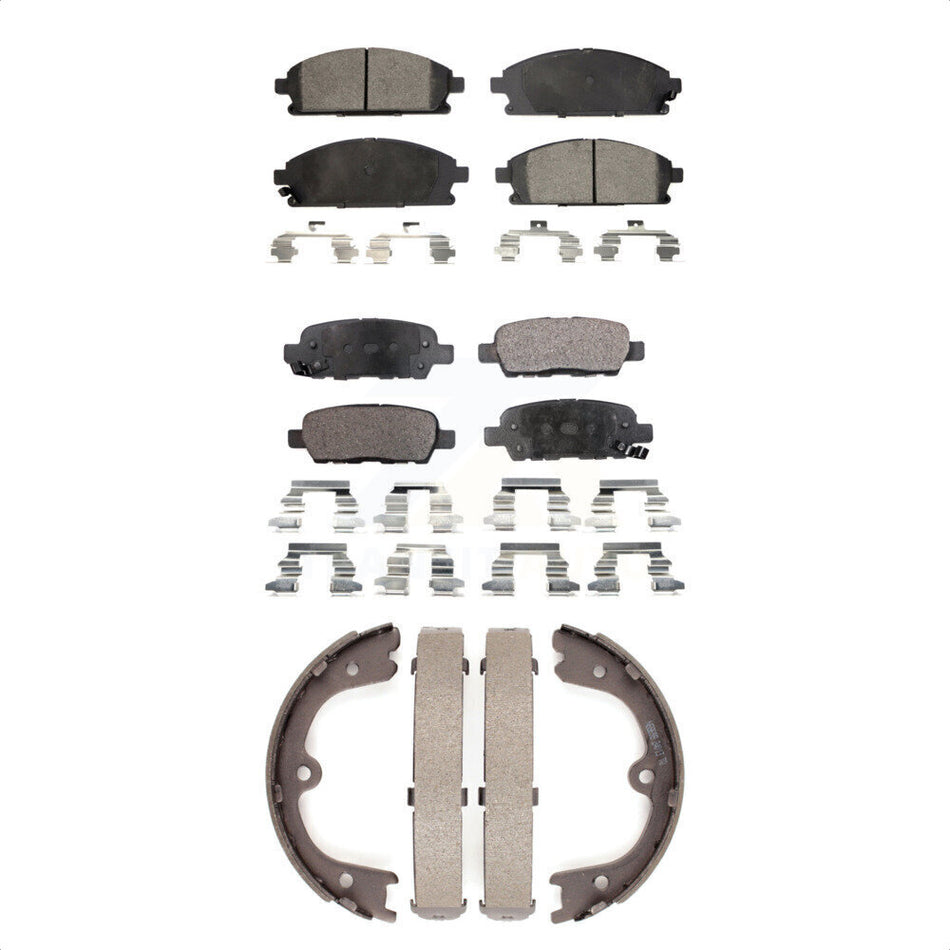 Front Rear Semi-Metallic Brake Pads And Parking Shoes Kit For 2008-2009 Nissan Quest KFN-100522