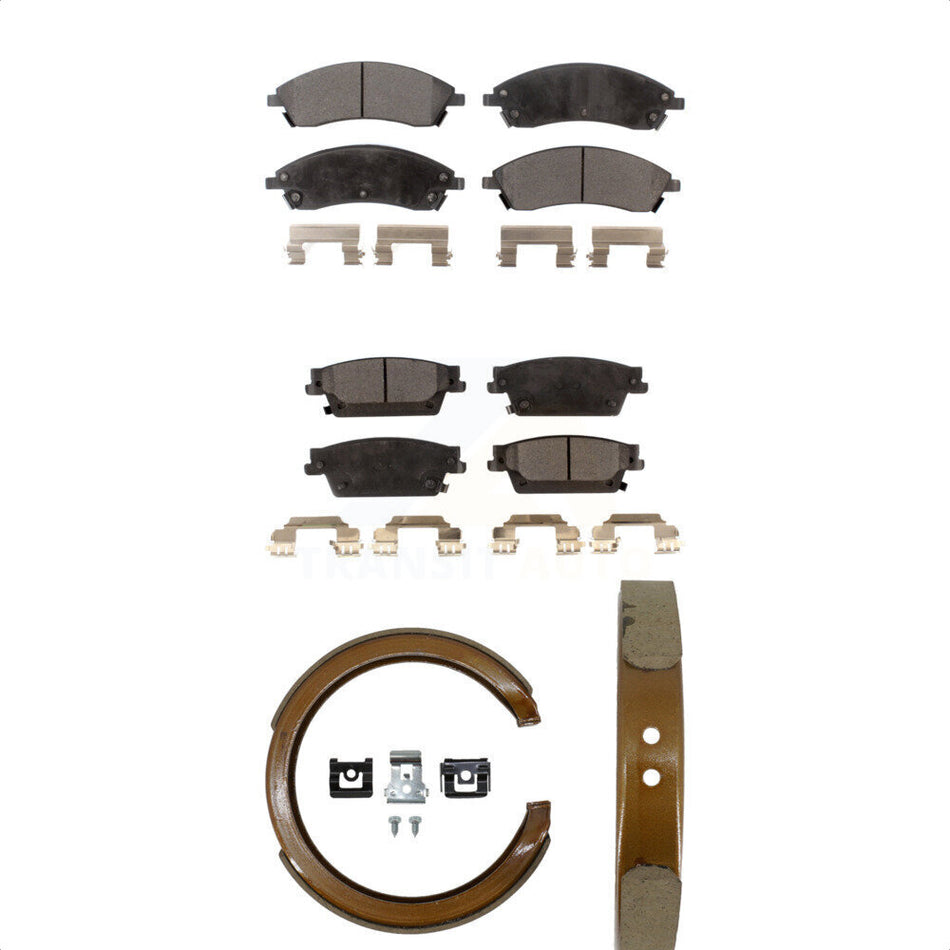 Front Rear Semi-Metallic Brake Pads And Parking Shoes Kit For Cadillac SRX CTS KFN-100532