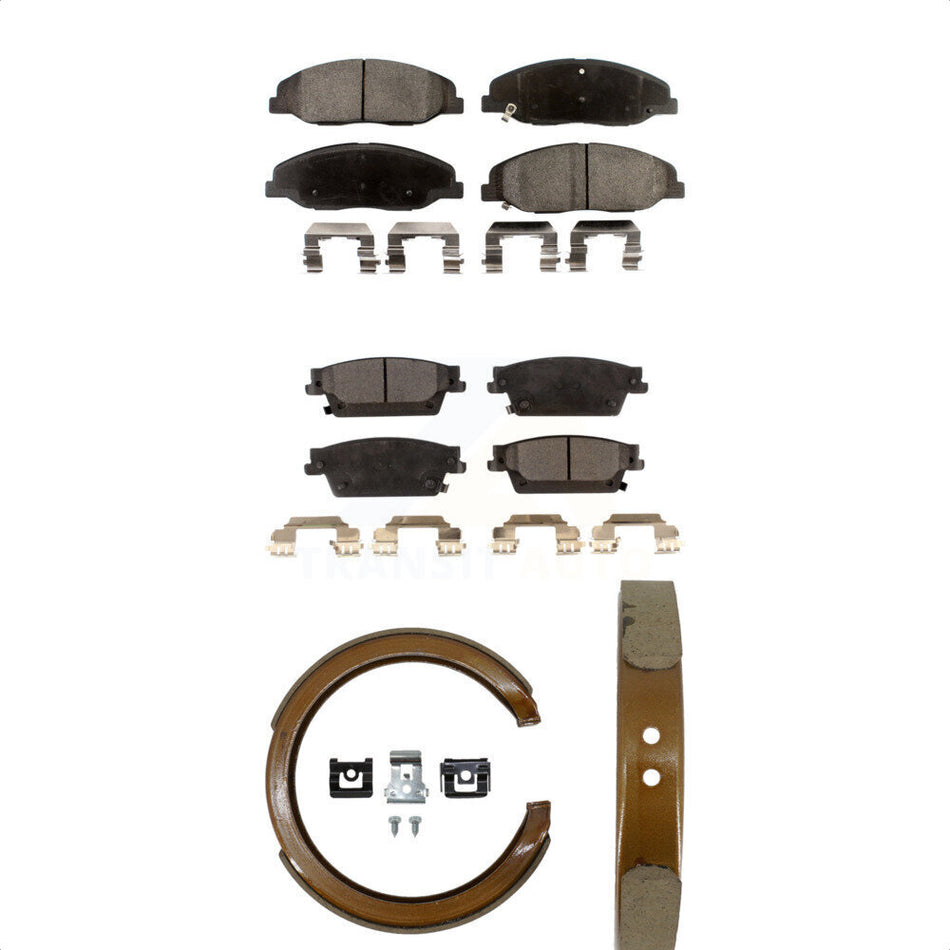 Front Rear Semi-Metallic Brake Pads And Parking Shoes Kit For Cadillac STS With Performance Brakes KFN-100535