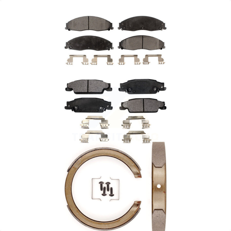 Front Rear Semi-Metallic Brake Pads And Parking Shoes Kit For Cadillac STS KFN-100560