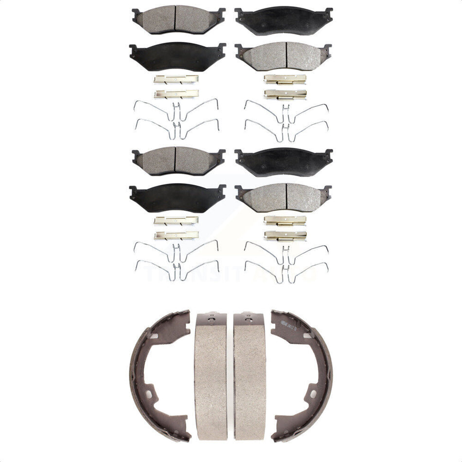 Front Rear Semi-Metallic Brake Pads And Parking Shoes Kit For Ford International TerraStar F-450 Super Duty KFN-100569
