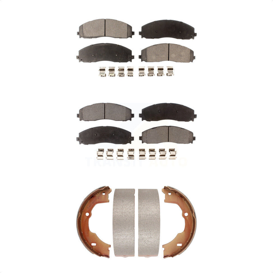 Front Rear Semi-Metallic Brake Pads And Parking Shoes Kit For Ford F-450 Super Duty With 8 Lug Wheels KFN-100571