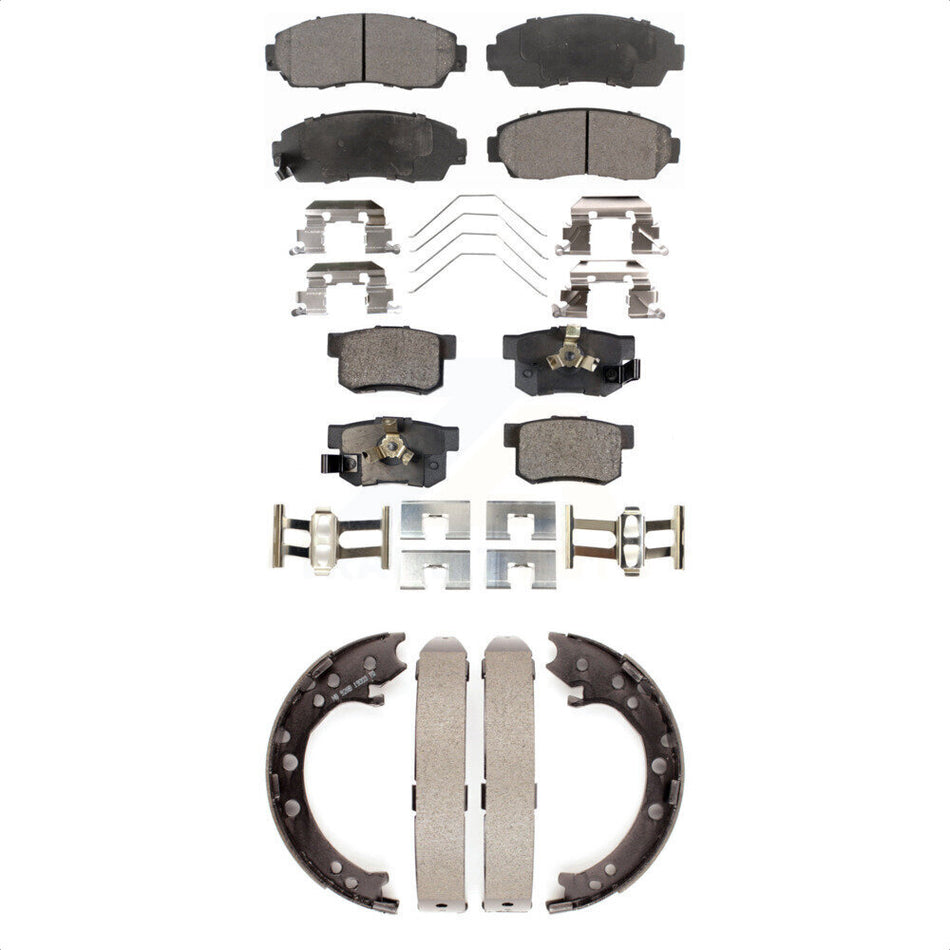Front Rear Semi-Metallic Brake Pads And Parking Shoes Kit For 2012-2016 Honda CR-V AWD KFN-100583