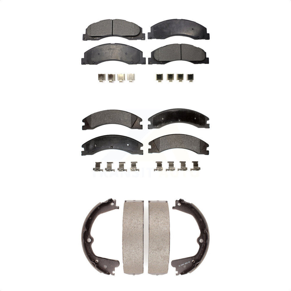 Front Rear Semi-Metallic Brake Pads And Parking Shoes Kit For Ford E-450 Super Duty KFN-100585