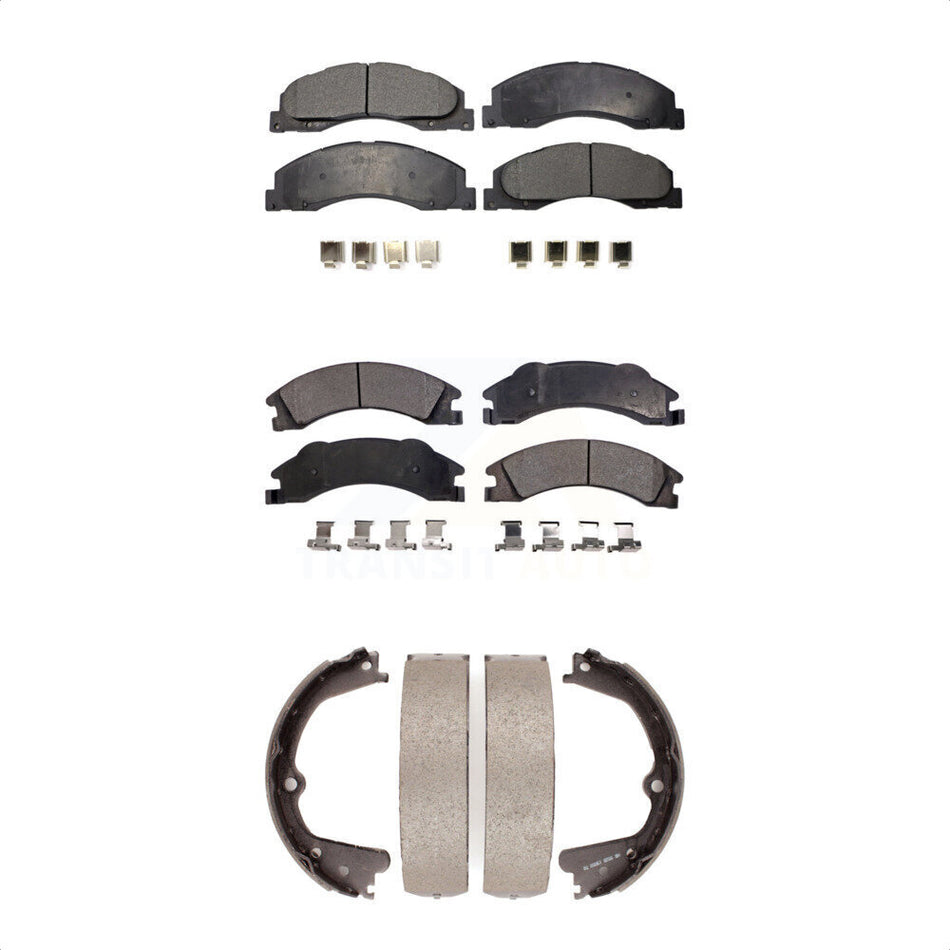 Front Rear Semi-Metallic Brake Pads And Parking Shoes Kit For Ford E-350 Super Duty E-250 E-150 E-450 KFN-100586
