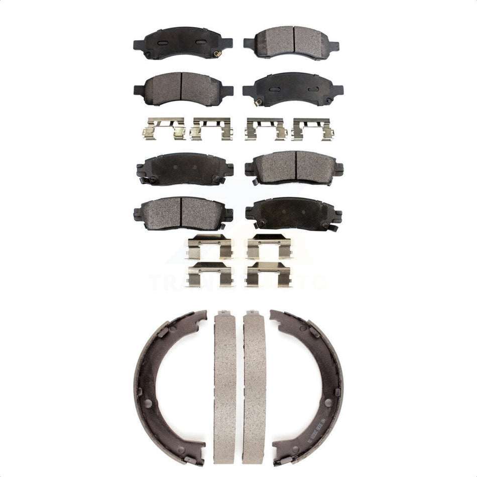 Front Rear Semi-Metallic Brake Pads And Parking Shoes Kit For Chevrolet Traverse GMC Acadia Buick Enclave Saturn Outlook Limited KFN-100588