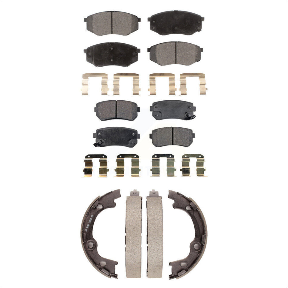 Front Rear Semi-Metallic Brake Pads And Parking Shoes Kit For 2010-2012 Hyundai Tucson FWD KFN-100595