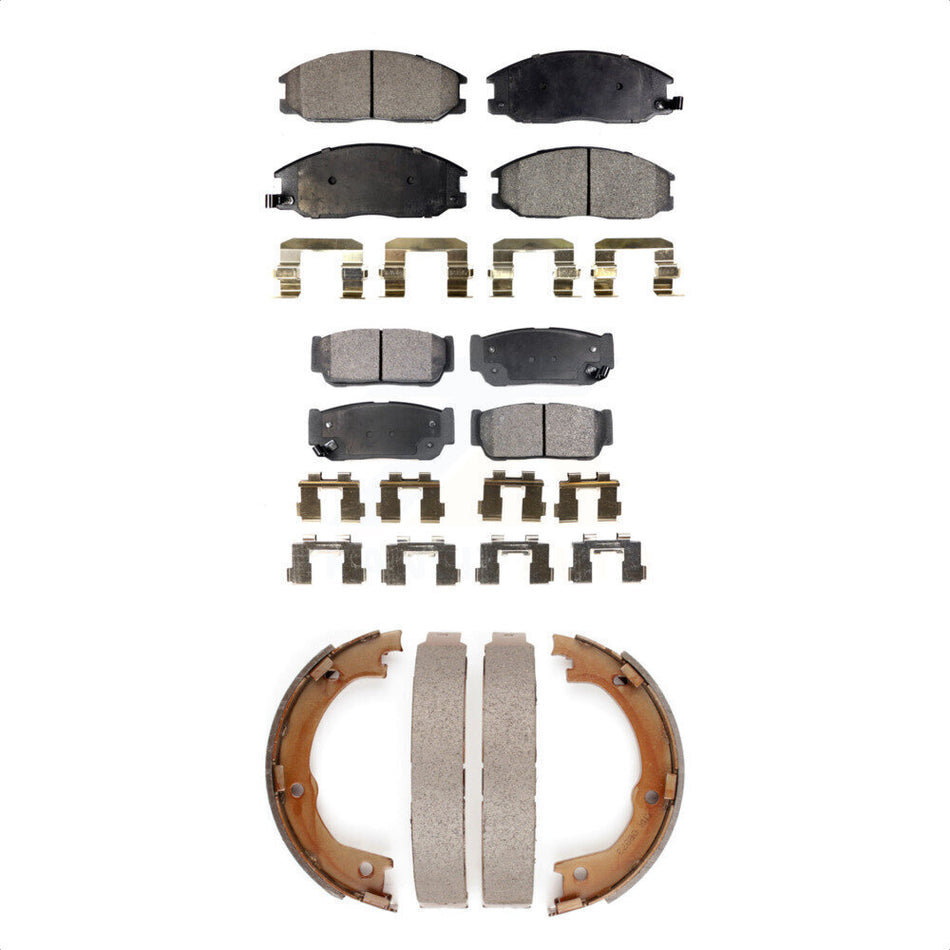 Front Rear Semi-Metallic Brake Pads And Parking Shoes Kit For 2003-2009 Kia Sorento KFN-100597