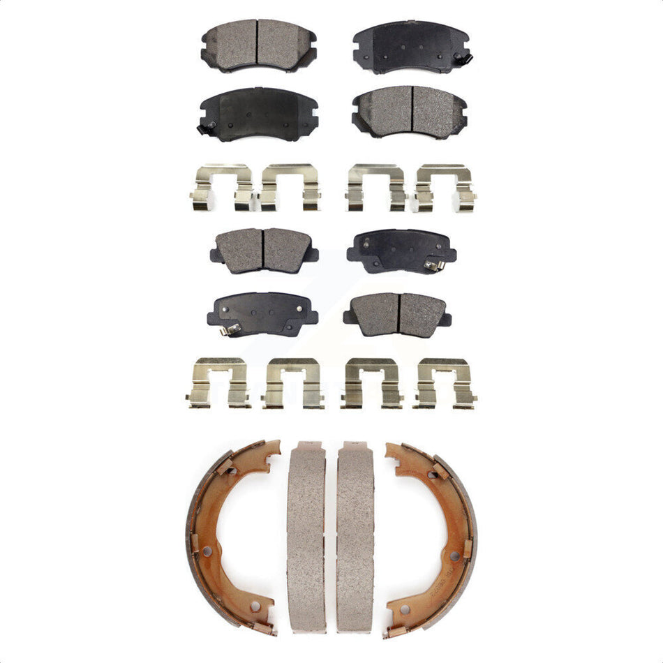 Front Rear Semi-Metallic Brake Pads And Parking Shoes Kit For 2007-2009 Kia Amanti KFN-100598