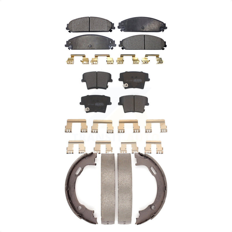 Front Rear Semi-Metallic Brake Pads And Parking Shoes Kit For Dodge Charger Chrysler 300 Challenger Magnum KFN-100603
