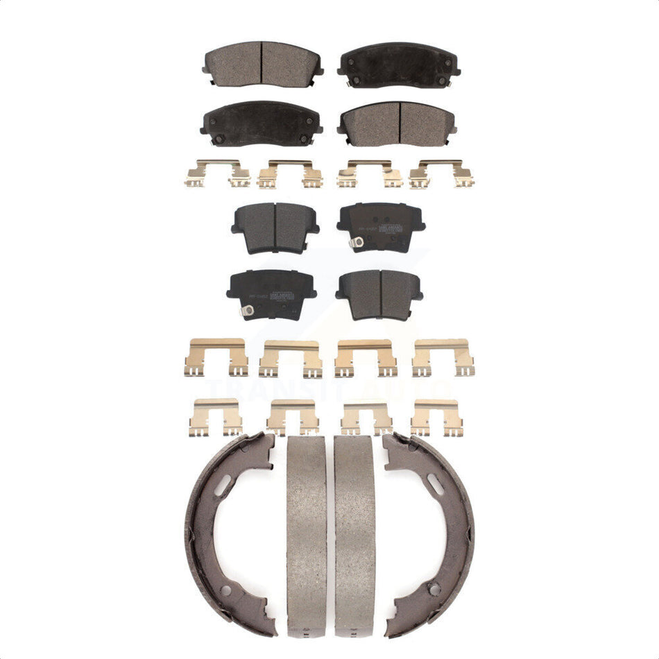 Front Rear Semi-Metallic Brake Pads And Parking Shoes Kit For Dodge Charger Chrysler 300 Challenger Magnum KFN-100604