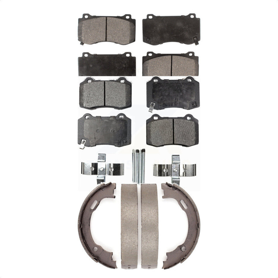 Front Rear Semi-Metallic Brake Pads And Parking Shoes Kit For Dodge Charger Chrysler 300 Challenger Magnum KFN-100605