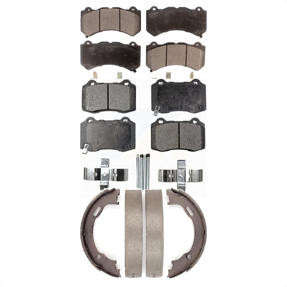 Front Rear Semi-Metallic Brake Pads And Parking Shoes Kit For Dodge Charger Challenger KFN-100608