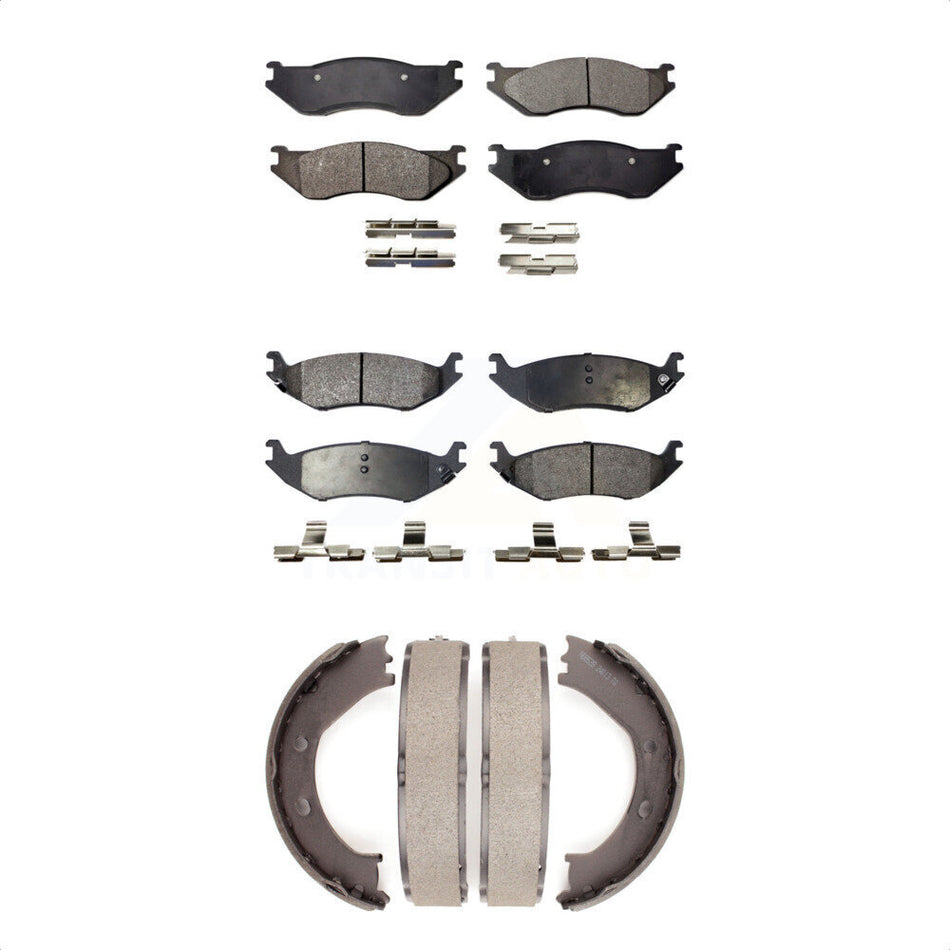 Front Rear Semi-Metallic Brake Pads And Parking Shoes Kit For Dodge Ram 1500 KFN-100614