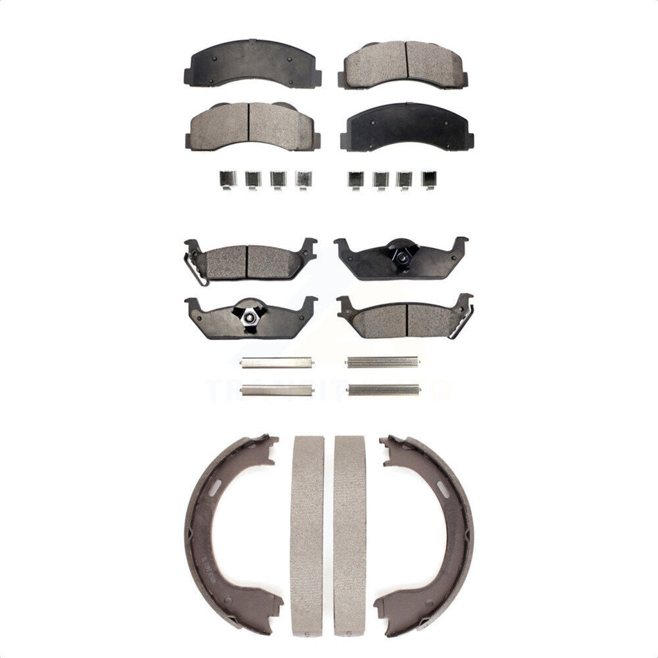 Front Rear Semi-Metallic Brake Pads And Parking Shoes Kit For 2010-2011 Ford F-150 KFN-100619