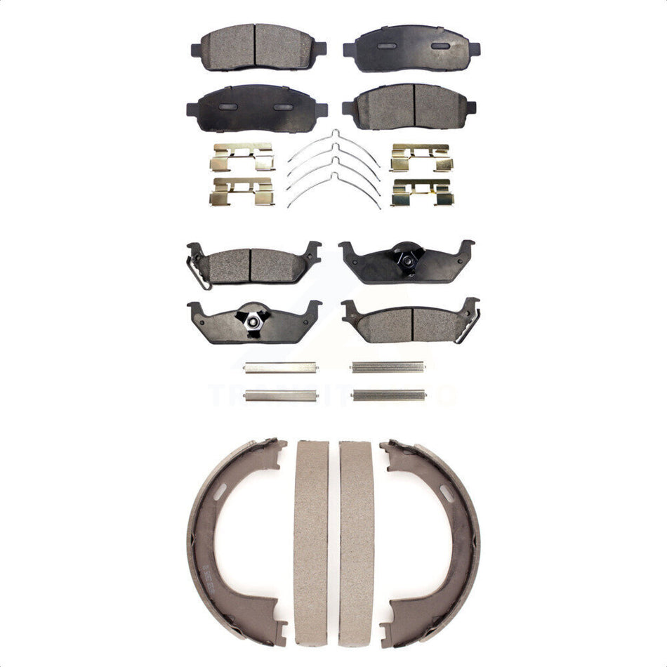 Front Rear Semi-Metallic Brake Pads And Parking Shoes Kit For Ford F-150 Lincoln Mark LT KFN-100622