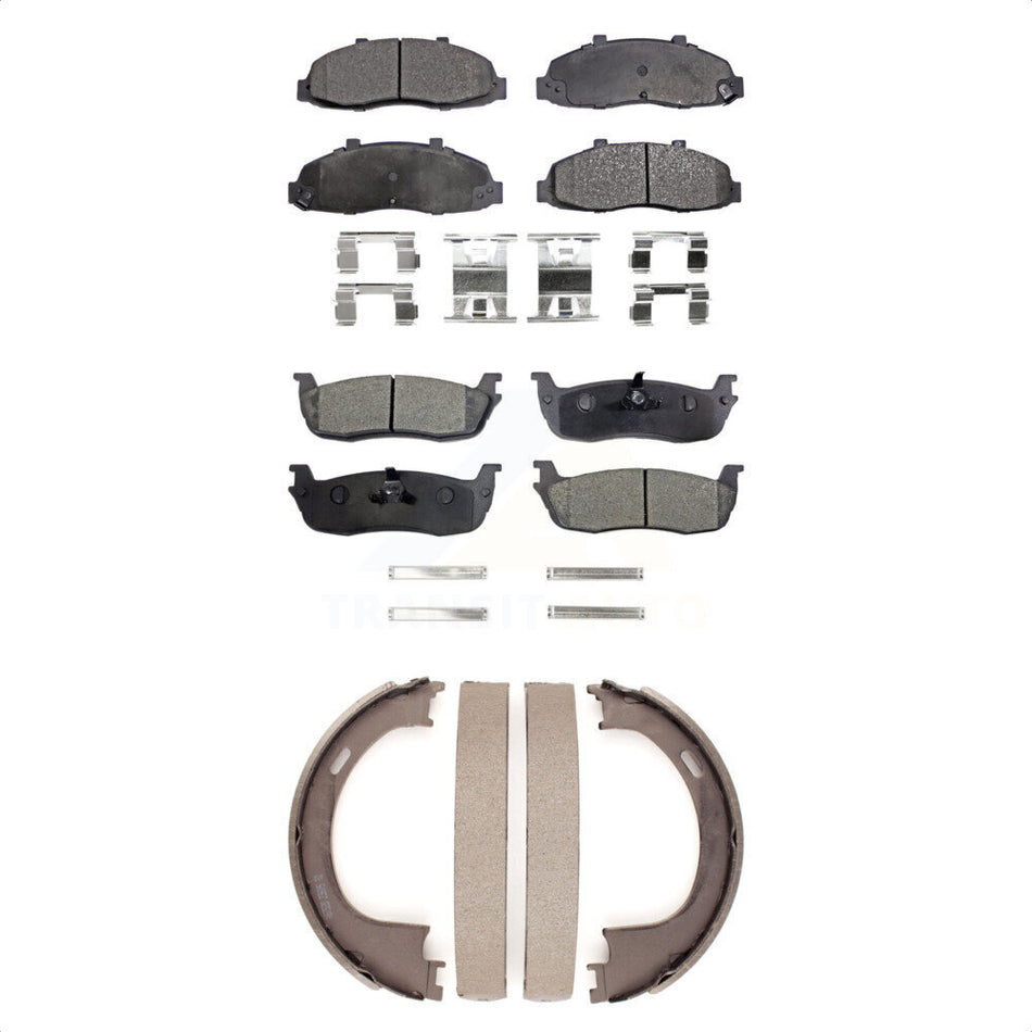 Front Rear Semi-Metallic Brake Pads And Parking Shoes Kit For Ford F-150 Heritage Lincoln Blackwood KFN-100626
