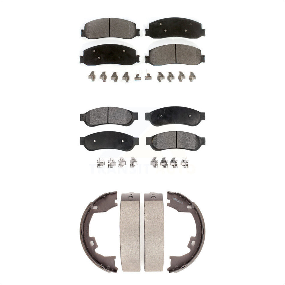 Front Rear Semi-Metallic Brake Pads And Parking Shoes Kit For Ford F-350 Super Duty F-250 KFN-100629