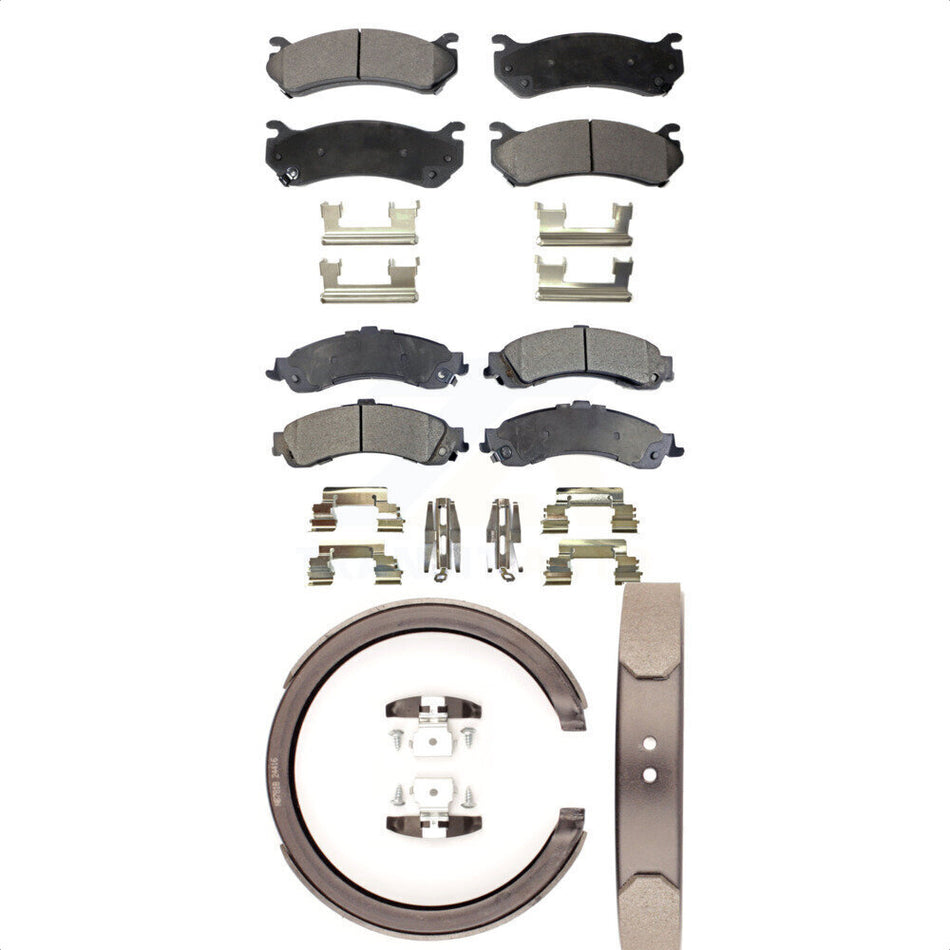 Front Rear Semi-Metallic Brake Pads And Parking Shoes Kit For Chevrolet Silverado 1500 GMC Tahoe Sierra Suburban Yukon Avalanche XL Cadillac Escalade ESV EXT KFN-100648