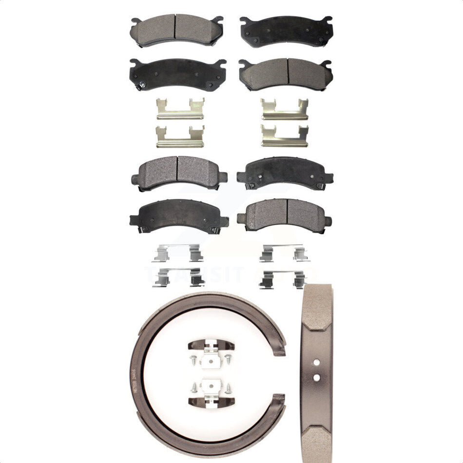 Front Rear Semi-Metallic Brake Pads And Parking Shoes Kit For Chevrolet Tahoe GMC Suburban 1500 Avalanche Yukon XL Cadillac Escalade Express Savana KFN-100649