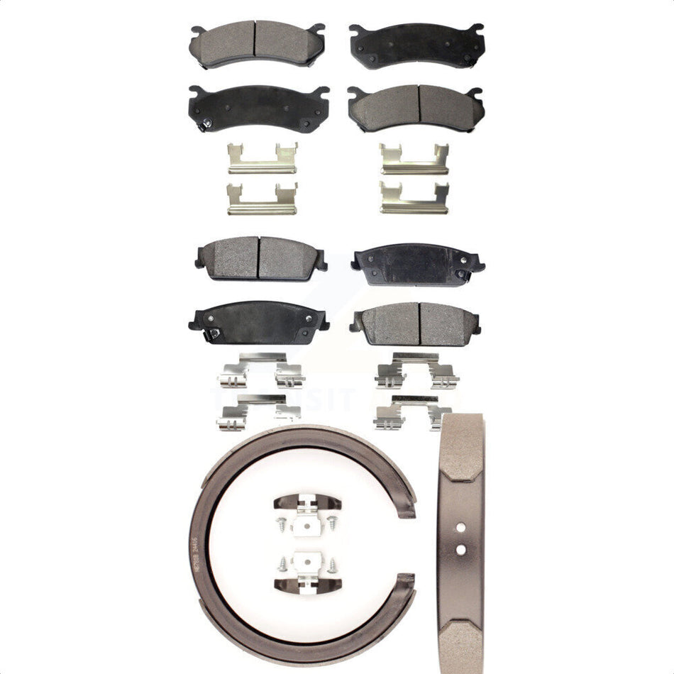 Front Rear Semi-Metallic Brake Pads And Parking Shoes Kit For 2007 Chevrolet Silverado 1500 Disc rear brakes KFN-100651