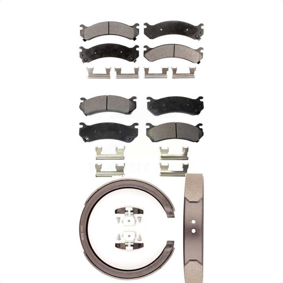 Front Rear Semi-Metallic Brake Pads And Parking Shoes Kit For Chevrolet Silverado 2500 HD GMC Sierra 1500 Suburban Yukon XL With Four Wheel Steering KFN-100652