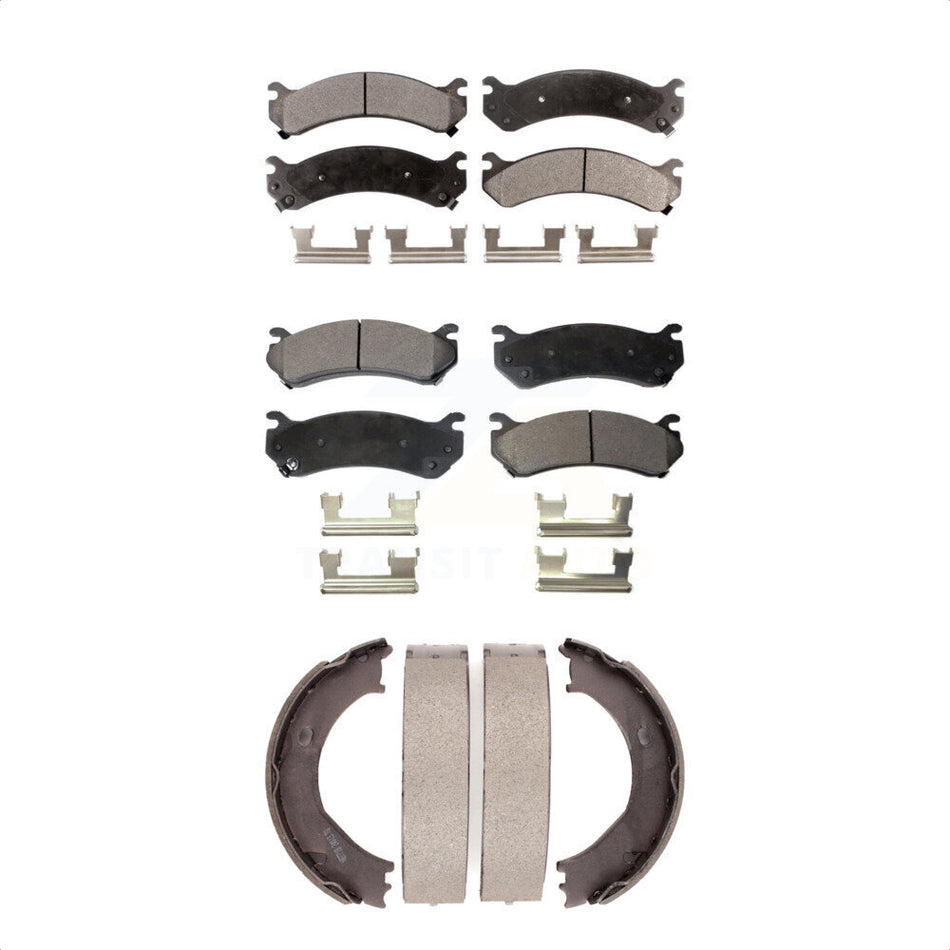 Front Rear Semi-Metallic Brake Pads And Parking Shoes Kit For Chevrolet Silverado 2500 HD GMC Sierra 3500 Hummer H2 Classic 1500 Suburban Yukon XL Avalanche KFN-100653