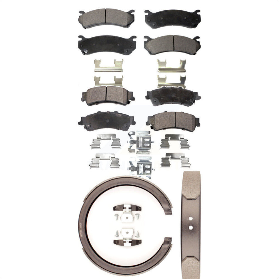 Front Rear Semi-Metallic Brake Pads And Parking Shoes Kit For Chevrolet Silverado 1500 GMC Sierra Classic Suburban Tahoe Astro Yukon XL Safari KFN-100658
