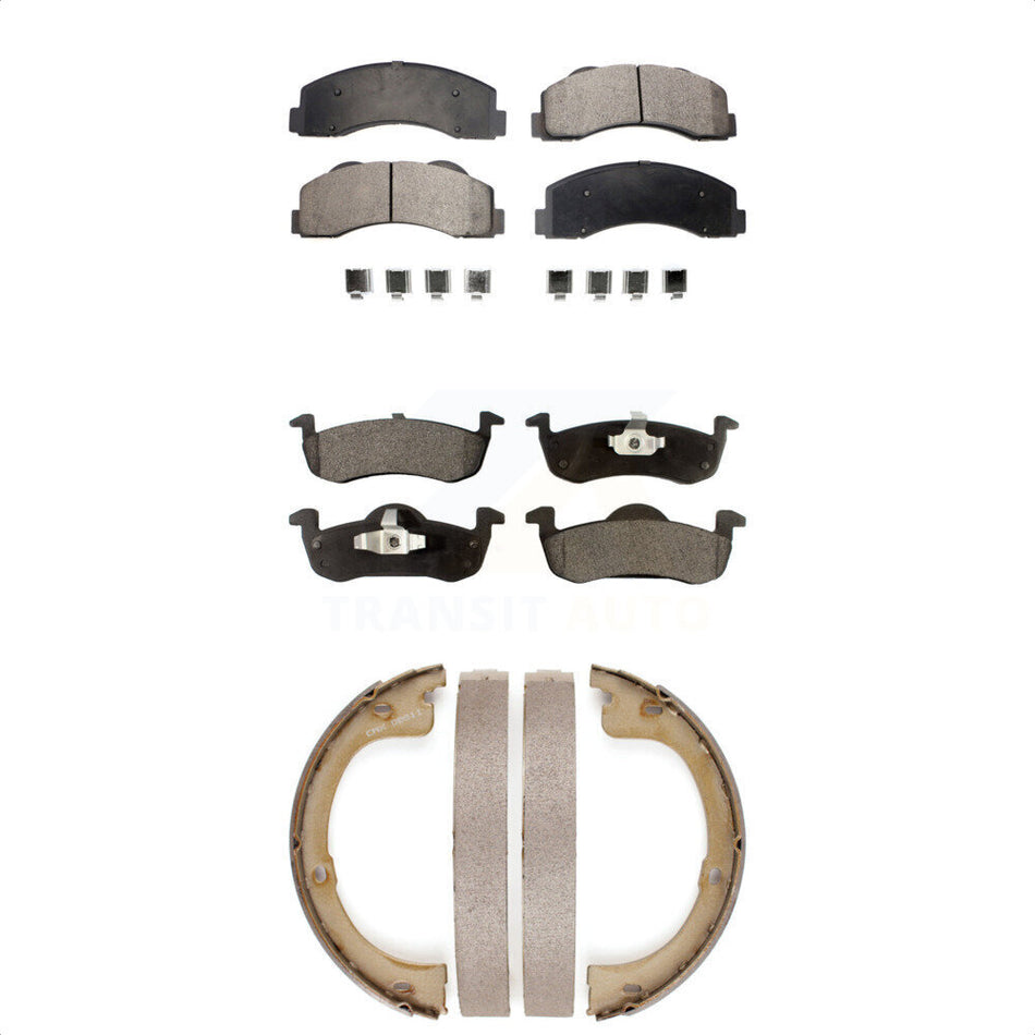 Front Rear Semi-Metallic Brake Pads And Parking Shoes Kit For 2010-2017 Ford Expedition Lincoln Navigator KFN-100684
