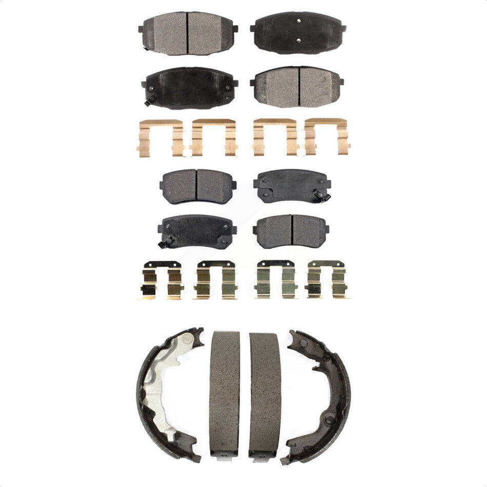 Front Rear Semi-Metallic Brake Pads And Parking Shoes Kit For 2010-2013 Kia Forte Koup KFN-100697