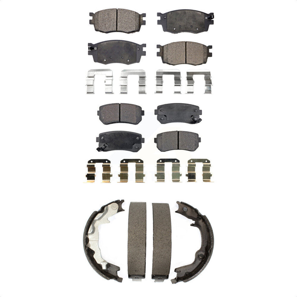 Front Rear Semi-Metallic Brake Pads And Parking Shoes Kit For 2006-2007 Hyundai Accent Kia Rio Rio5 KFN-100700