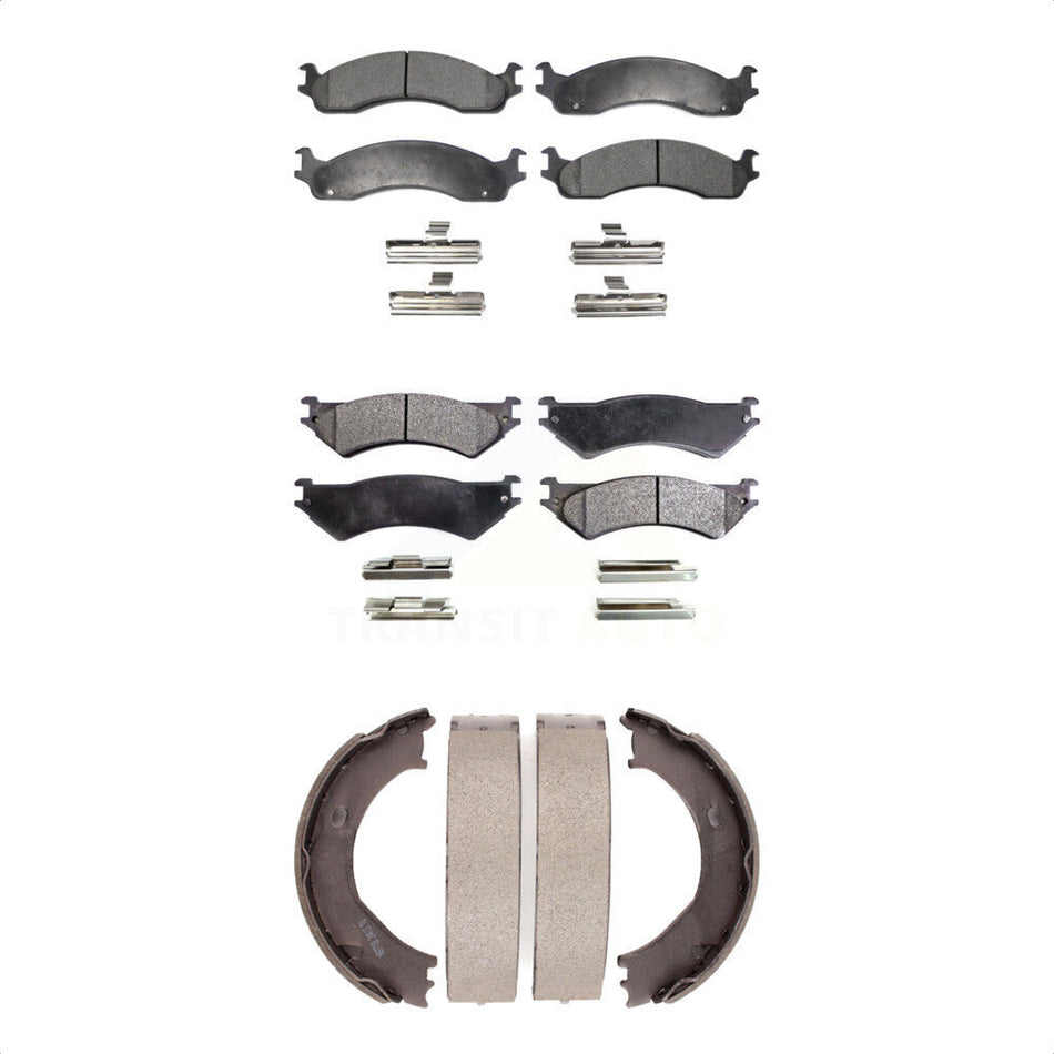 Front Rear Semi-Metallic Brake Pads And Parking Shoes Kit For Ford E-250 Econoline E-350 Super Duty Club Wagon KFN-100705