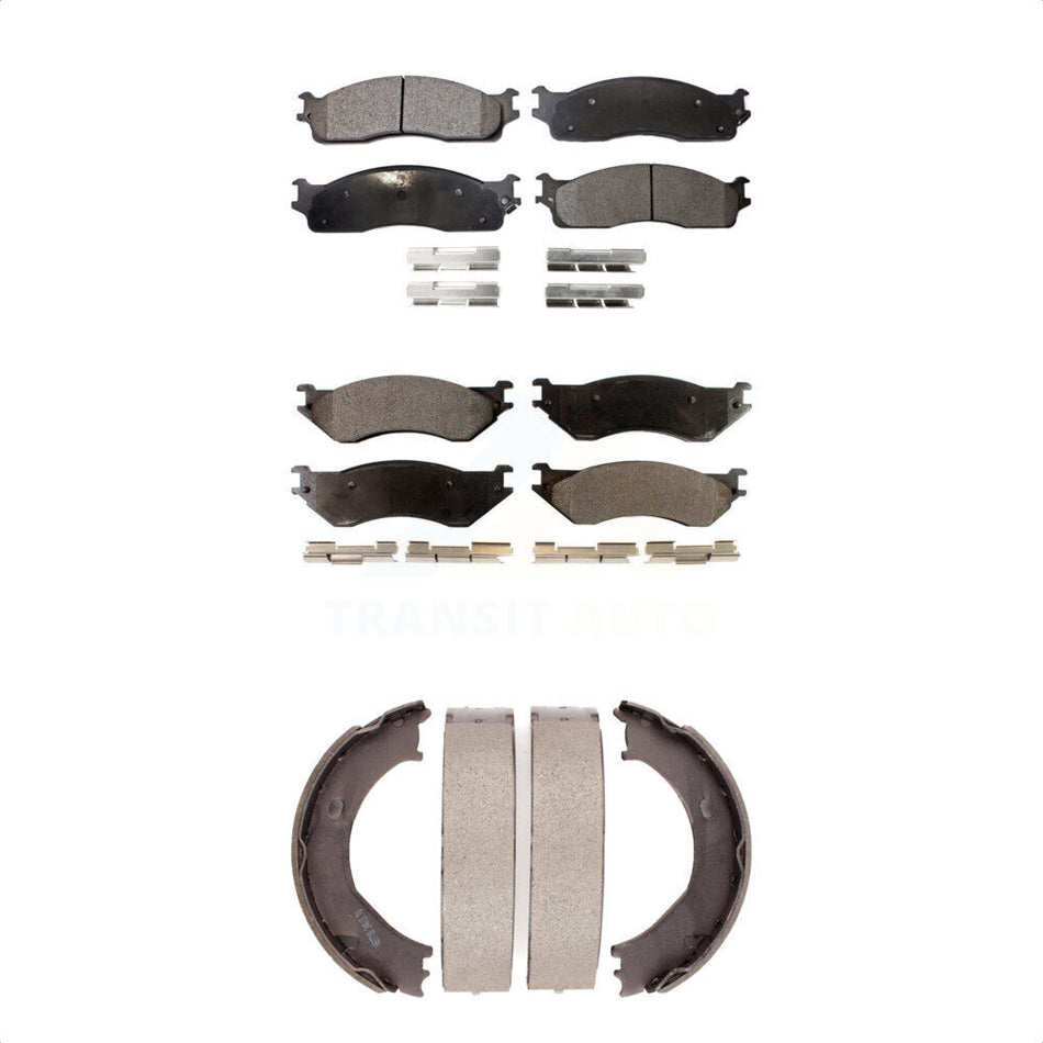 Front Rear Semi-Metallic Brake Pads And Parking Shoes Kit For 2003-2005 Dodge Ram 2500 3500 KFN-100708