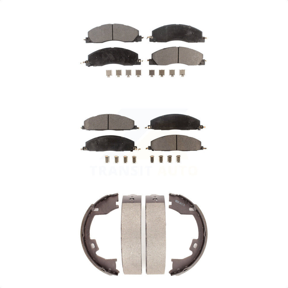 Front Rear Semi-Metallic Brake Pads And Parking Shoes Kit For Ram 2500 3500 1500 Dodge KFN-100713