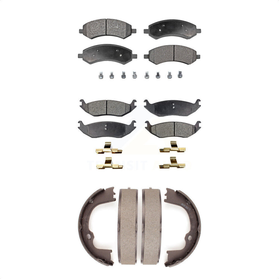 Front Rear Semi-Metallic Brake Pads And Parking Shoes Kit For Ram 1500 Dodge Classic Chrysler Aspen Durango KFN-100714