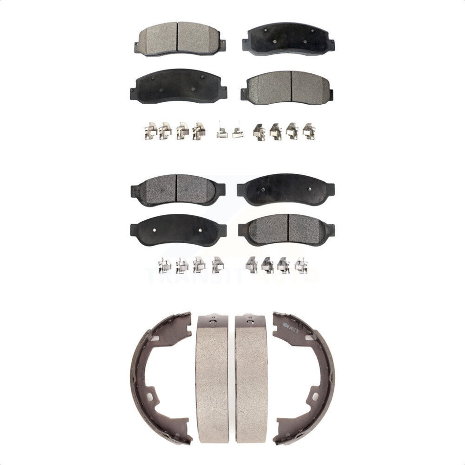 Front Rear Semi-Metallic Brake Pads And Parking Shoes Kit For Ford F-250 Super Duty F-350 F-450 KFN-100716