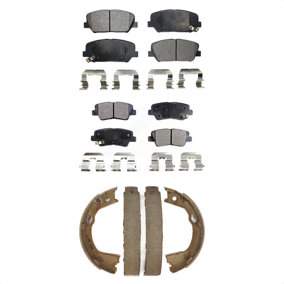 Front Rear Semi-Metallic Brake Pads And Parking Shoes Kit For 2013 Kia Optima EX SX with 2.0L With Electric KFN-100724