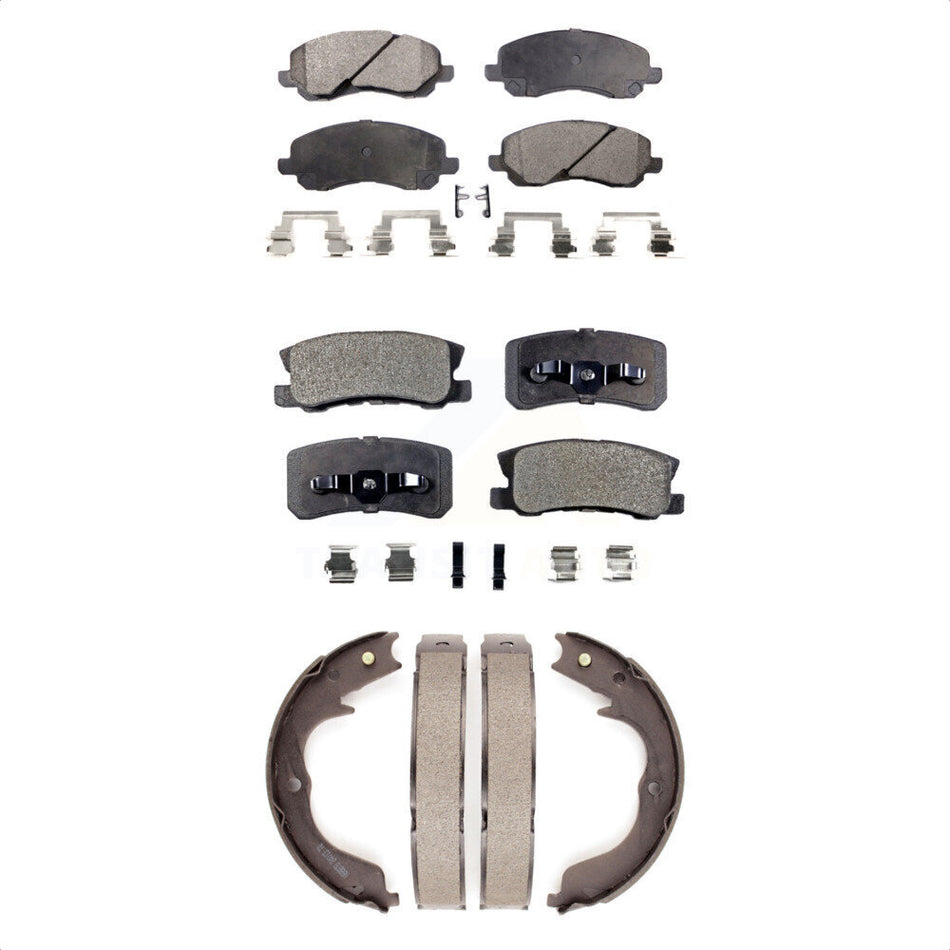 Front Rear Semi-Metallic Brake Pads And Parking Shoes Kit For 2008-2012 Mitsubishi Outlander With 7 Passenger Seating KFN-100734