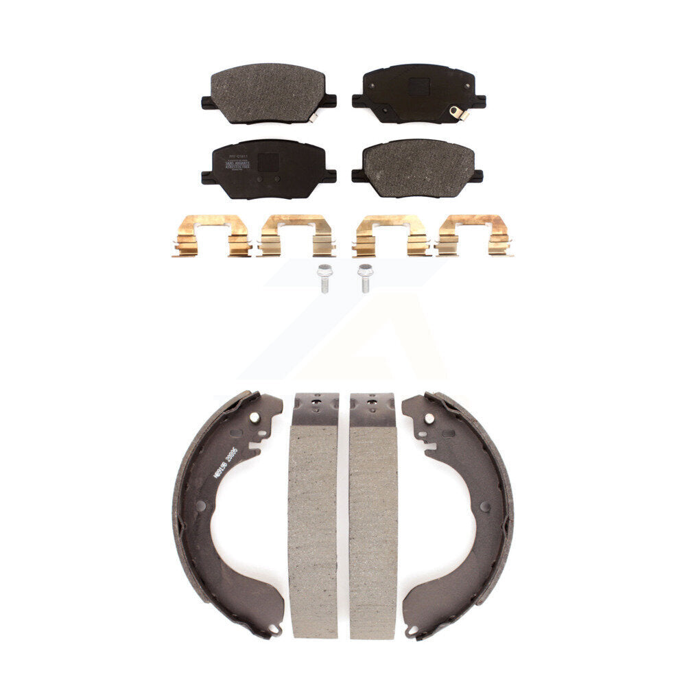 Front Rear Semi-Metallic Brake Pads & Drum Shoes Kit For 2017 Jeep Compass New Body Style KFN-100821