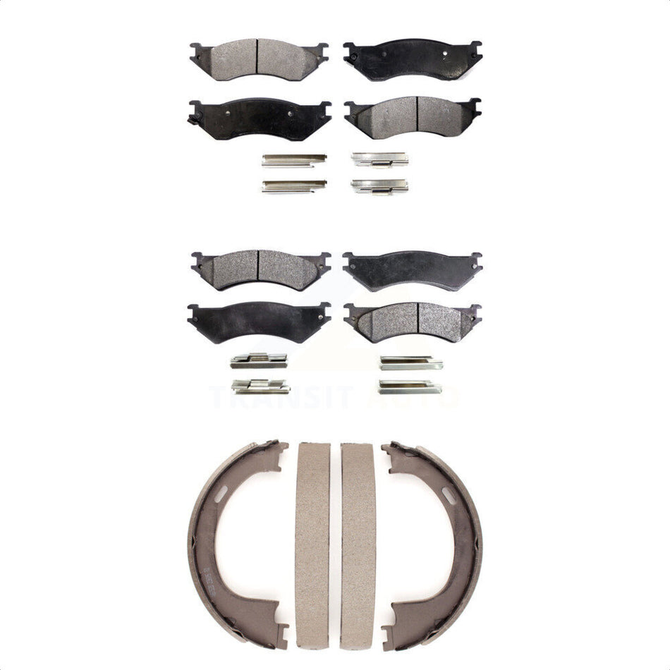 Front Rear Semi-Metallic Brake Pads And Parking Shoes Kit For Ford F-150 Heritage KFN-100826