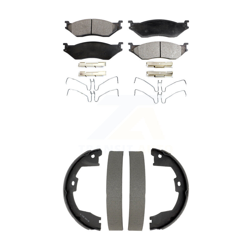 Front Rear Semi-Metallic Brake Pads And Drum Shoes Kit For Ford F-450 Super Duty KFN-100842