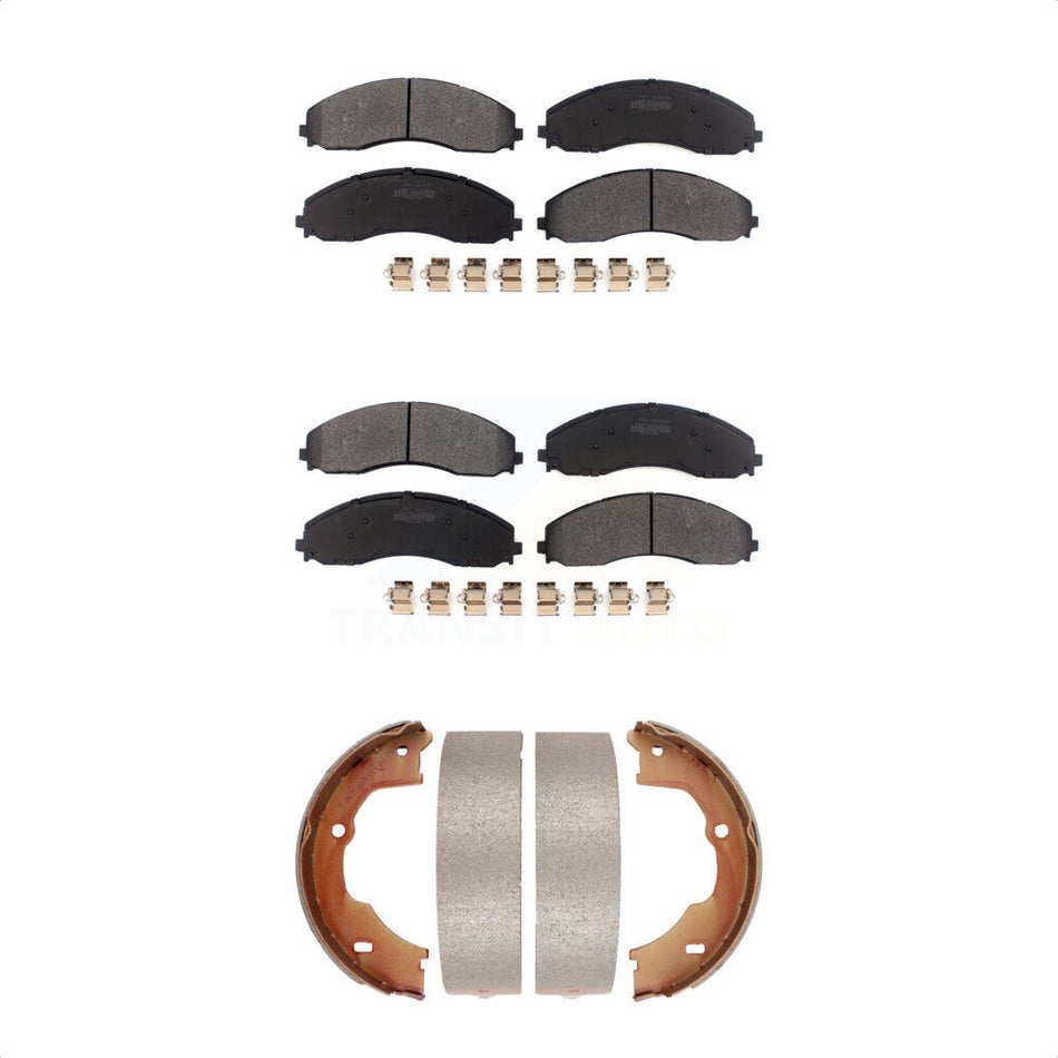 Front Rear Semi-Metallic Brake Pads And Parking Shoes Kit For Ford F-450 Super Duty F-550 KFN-100850