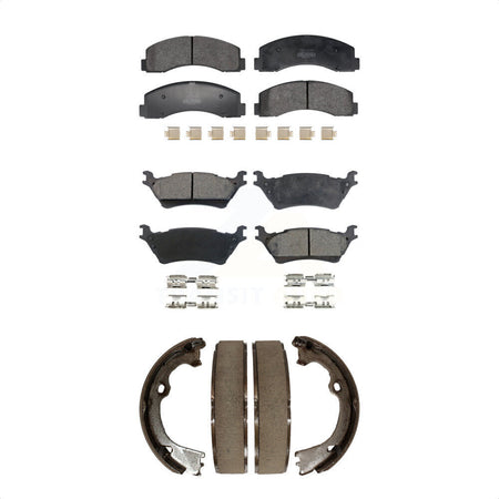 Front Rear Semi-Metallic Brake Pads And Parking Shoes Kit For Ford F-150 KFN-100853