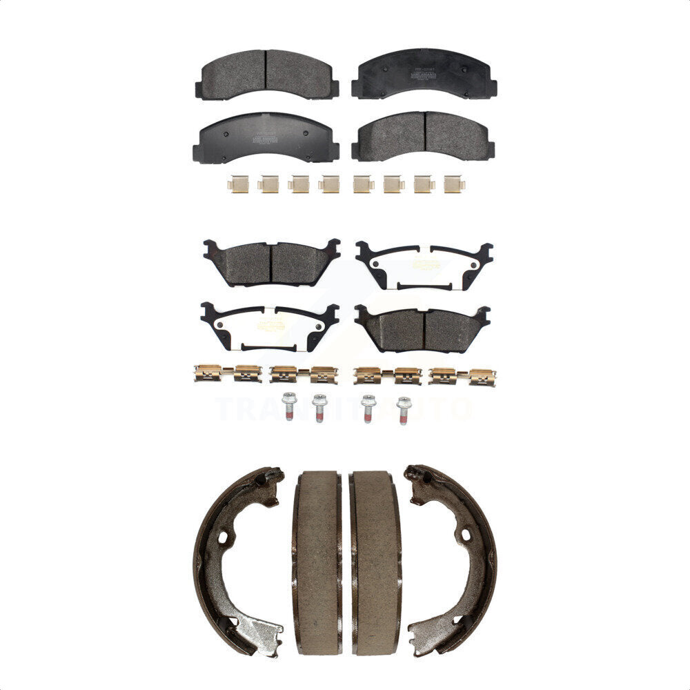 Front Rear Semi-Metallic Brake Pads And Parking Shoes Kit For Ford F-150 KFN-100854