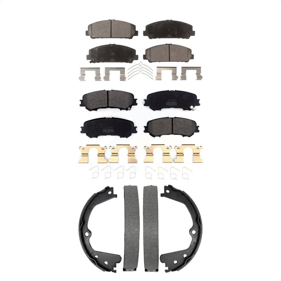 Front Rear Semi-Metallic Brake Pads And Parking Shoes Kit For 2017-2023 Nissan TITAN KFN-100864